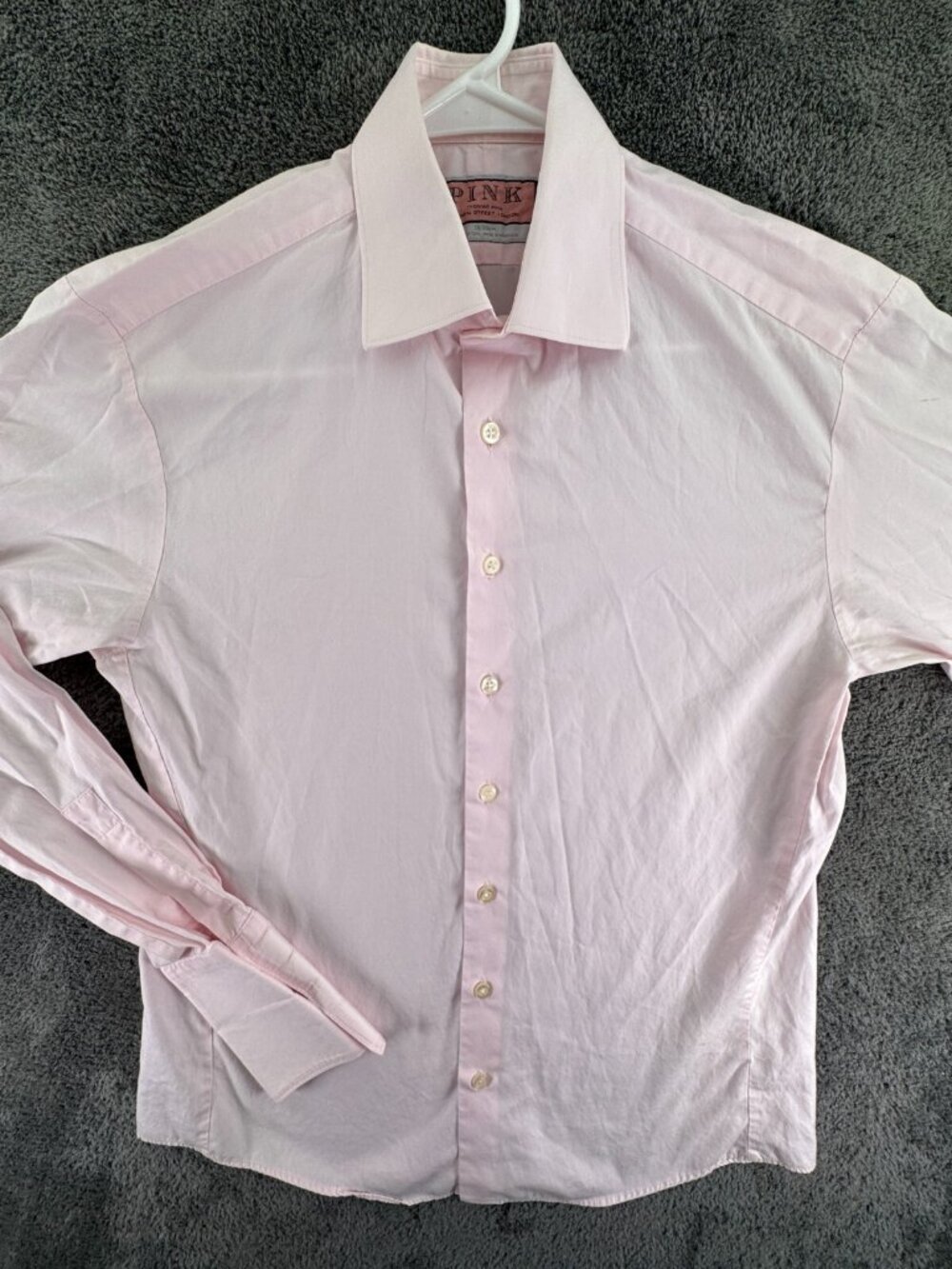 Thomas Pink Long Sleeve Button Up Shirt Men Pink Size 15 Cotton Adult Woven